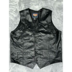 Cripple‎ Creek Lined Leather Vest Size XL Tan Genuine Leather- Black (36-8)